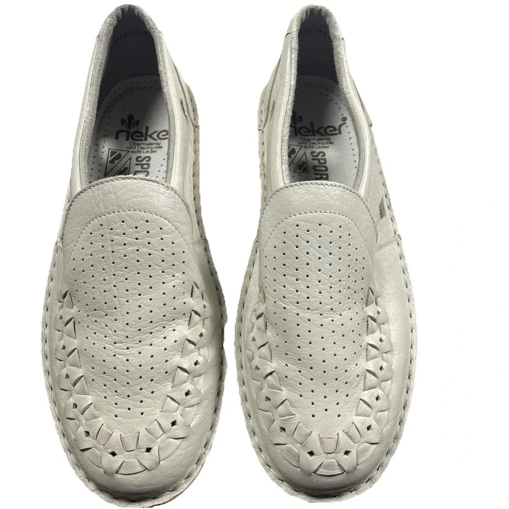 Rieker Men's Beige woven Leather Slip-On sportlich Casual Loafer Shoes 6.5